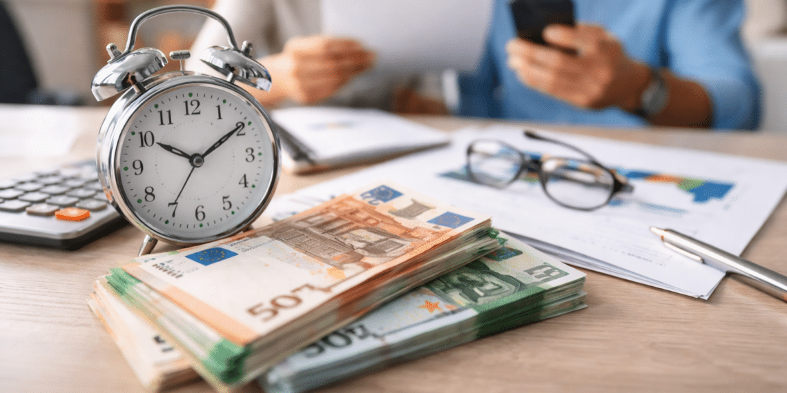 a stack of money and a clock on a tableŠto je brzi kredit i koje su njegove prednosti i rizici?
